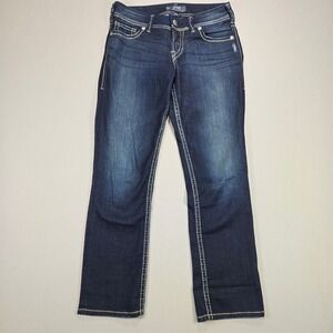 Silver Jeans Co Womens Suki Capri Dark Wash‎ Embellished Pockets Size 28